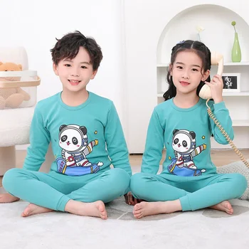 Çocuklar Pijama Üstleri Pantolon Kış Noel Pijama Seti Erkek Kız Giyim Bebek Pijama Karikatür Panda Pijama 2 4 6 8 10 12 Yıl