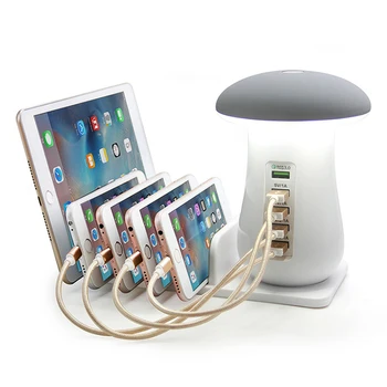 Çok Portlu USB Cep Telefonu Şarj Cihazı Mantar led ışık Lamba şarj istasyonu standı Standı QC 3.0 Hızlı Şarj tablet telefon