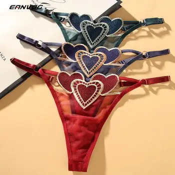 Örgü G-string Külot Nakış Kalp Kadın İç Çamaşırı Seksi Külot Kadın Külot Düşük Bel Tanga Pantys İç Çamaşırı G-String