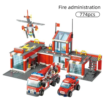 Şehir Yangın İstasyonu Modeli Yapı Taşları Araba Helikopter İnşaat İtfaiyeci Adam Kamyon Enlighten Tuğla Oyuncaklar Çocuklar İçin Çocuk